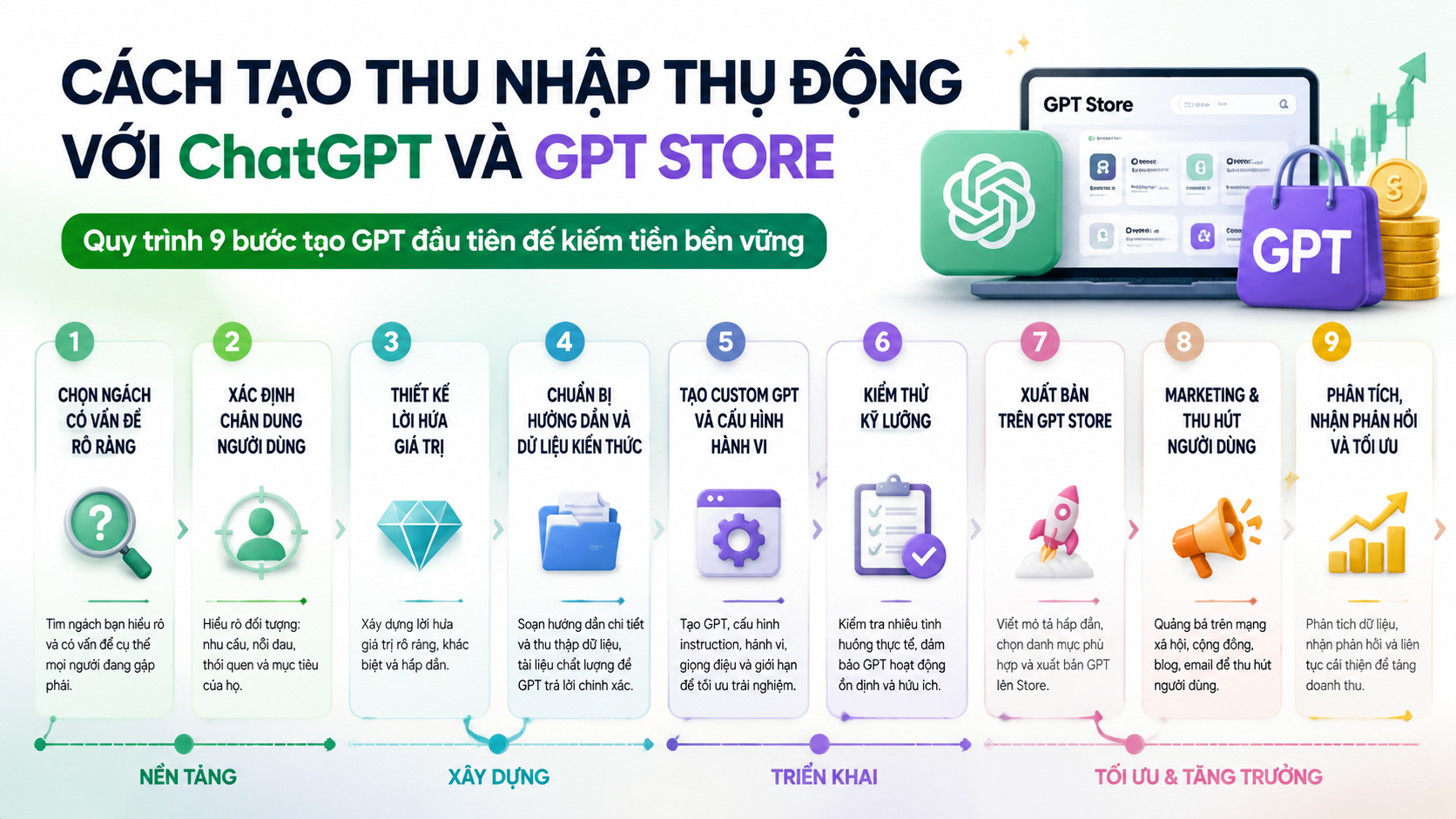 Quy trình 9 bước tạo GPT đầu tiên để kiếm tiền bền vững - thu nhập thụ động với chatgpt