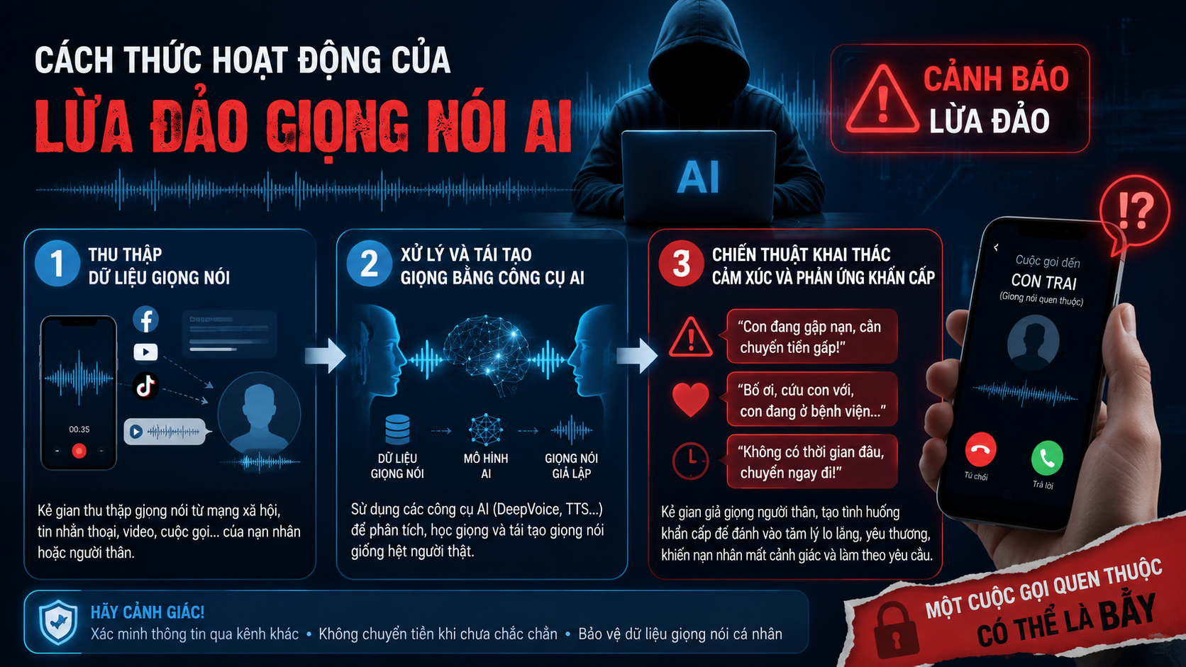 Cách thức hoạt động của lừa đảo giọng nói AI Cách thức hoạt động của lừa đảo giọng nói AI - lừa đảo giả giọng nói AI