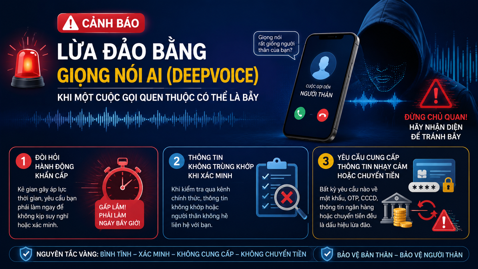 Dấu hiệu nhận biết lừa đảo bằng giọng nói AI Dấu hiệu nhận biết lừa đảo bằng giọng nói AI - lừa đảo giả giọng nói AI