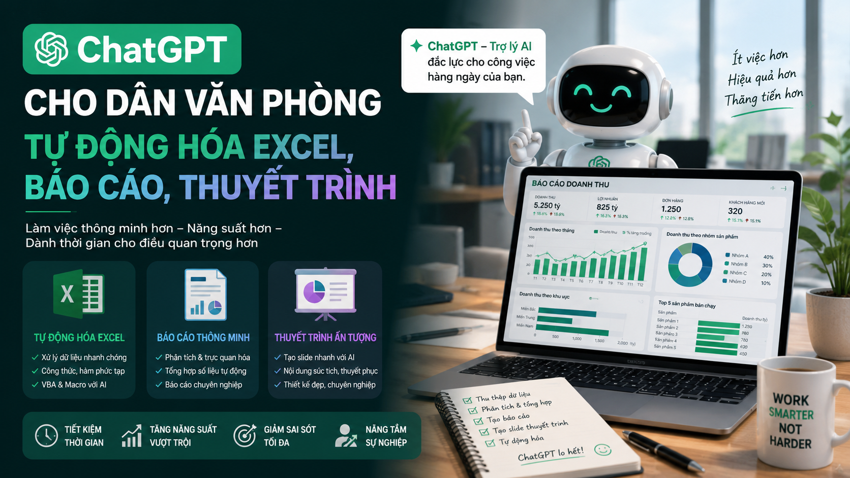 ChatGPT Cho Dân Văn Phòng: Tự Động Hóa Excel, Báo Cáo, Thuyết Trình - chatgpt cho dân văn phòng