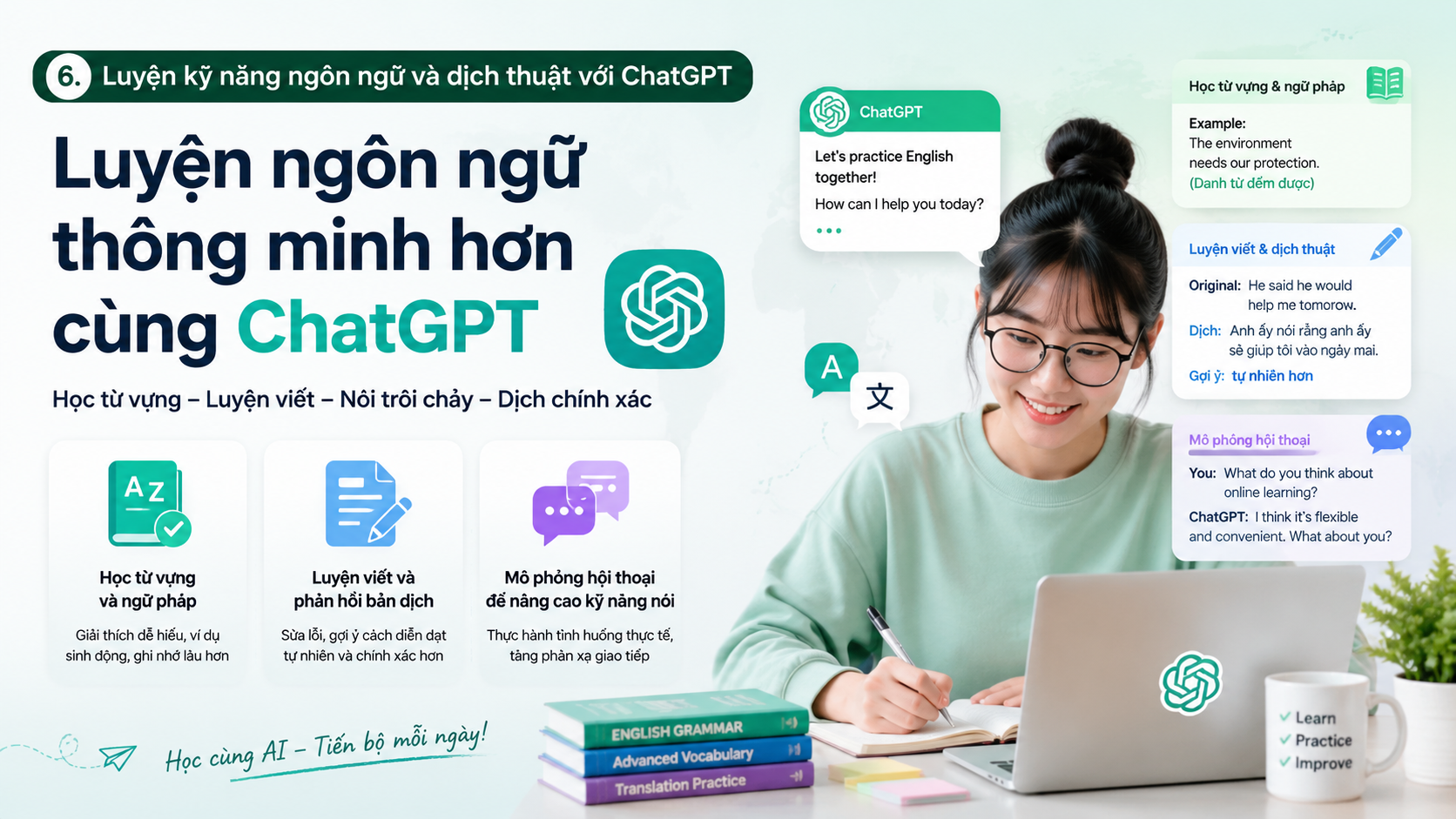 Luyện kỹ năng ngôn ngữ với ChatGPT6. Luyện kỹ năng ngôn ngữ và dịch thuật với ChatGPT - chatgpt cho sinh viên
