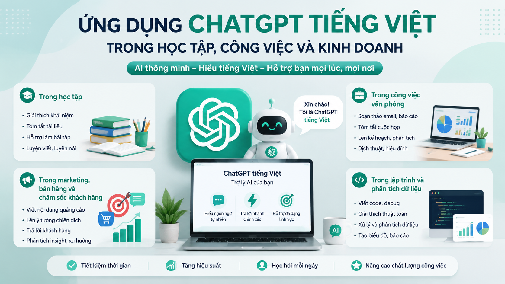 Ứng dụng ChatGPT tiếng Việt trong học tập, công việc và kinh doanh - chatgpt tiếng việt