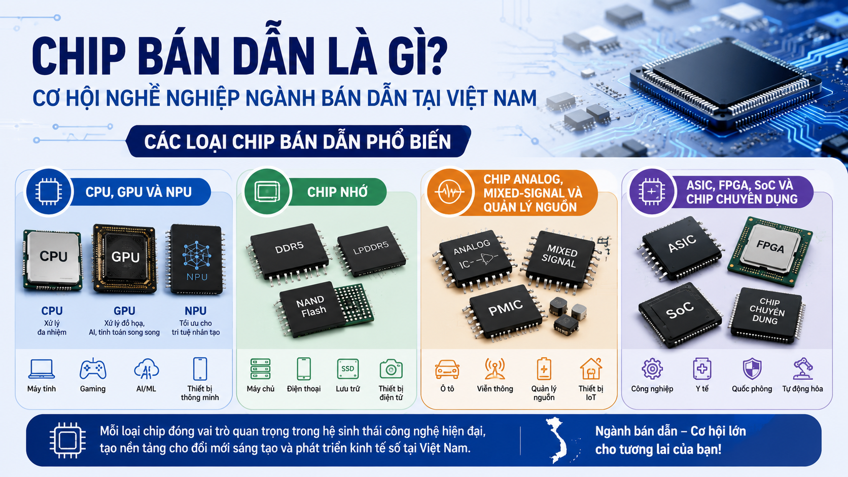 Các loại chip bán dẫn phổ biến - ngành bán dẫn