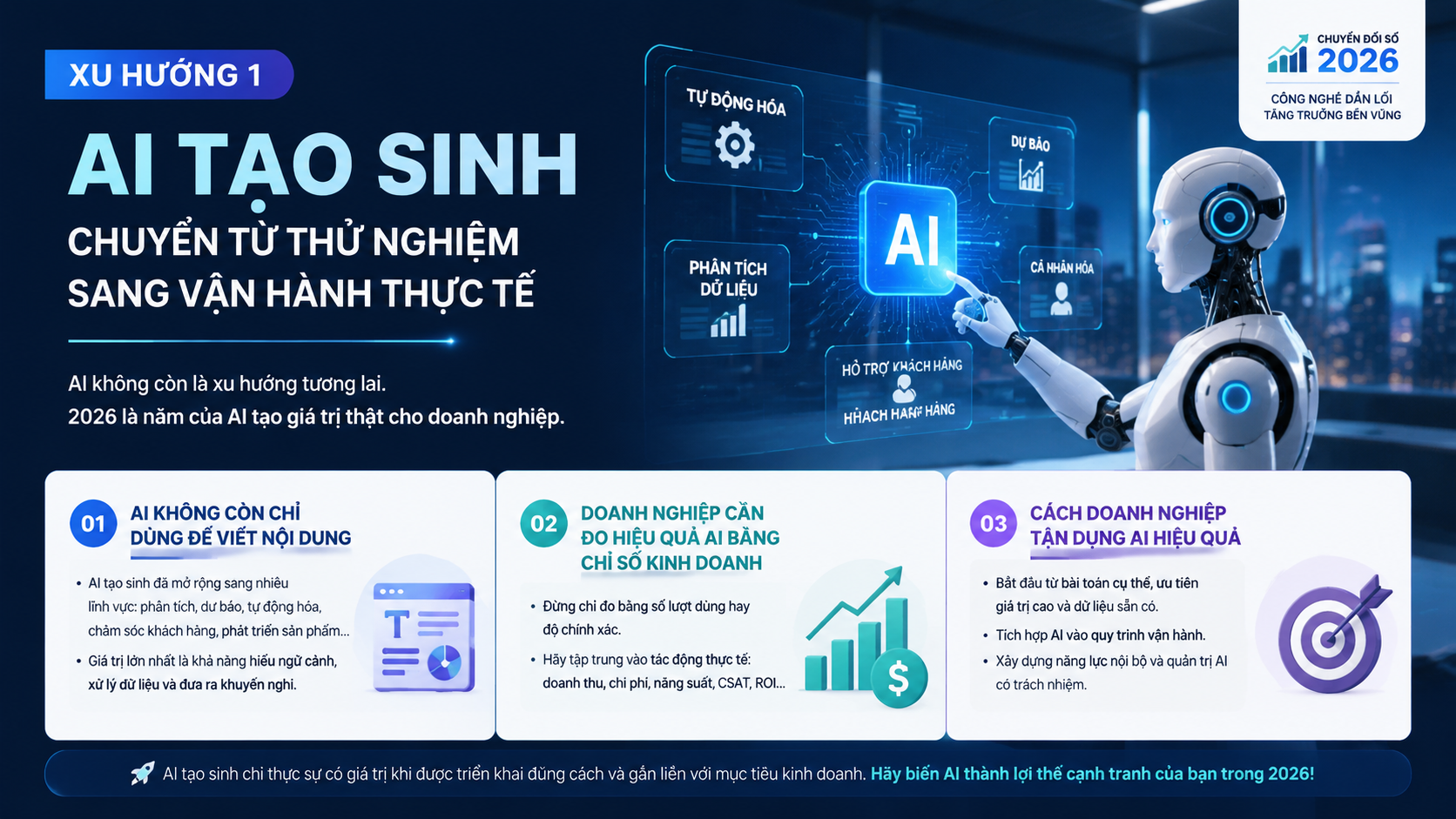 Xu hướng 1: AI tạo sinh chuyển từ thử nghiệm sang vận hành thực tế - chuyển đổi số 2026