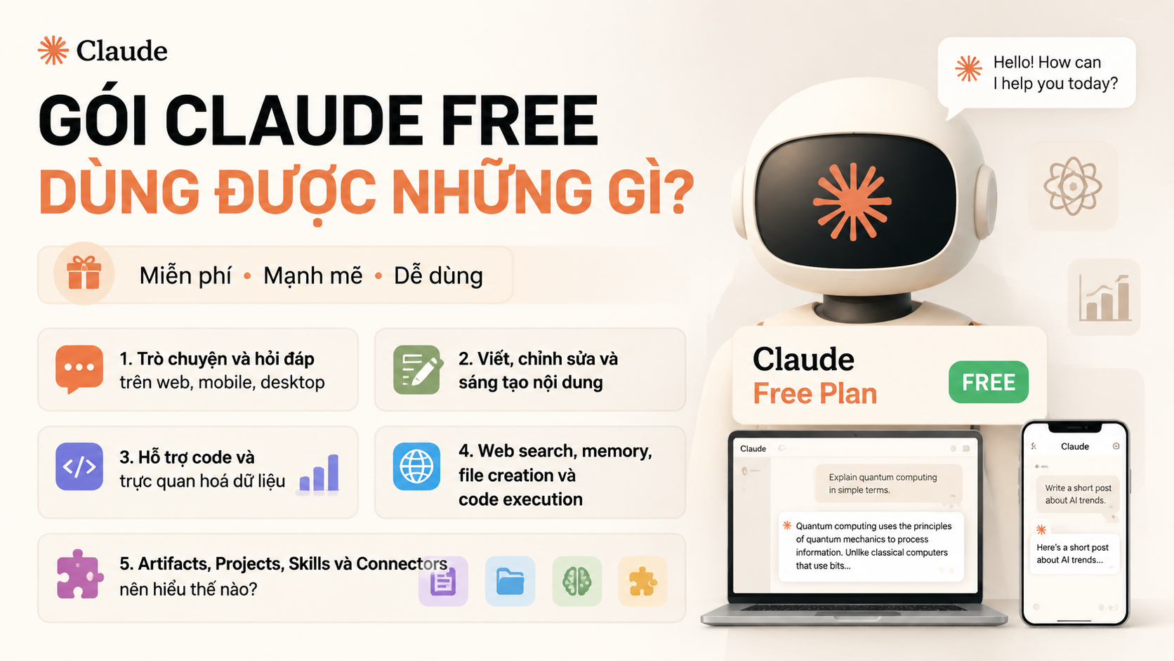 Gói Claude Free dùng được những gì? Gói Claude Free dùng được những gì? - claude ai có miễn phí không