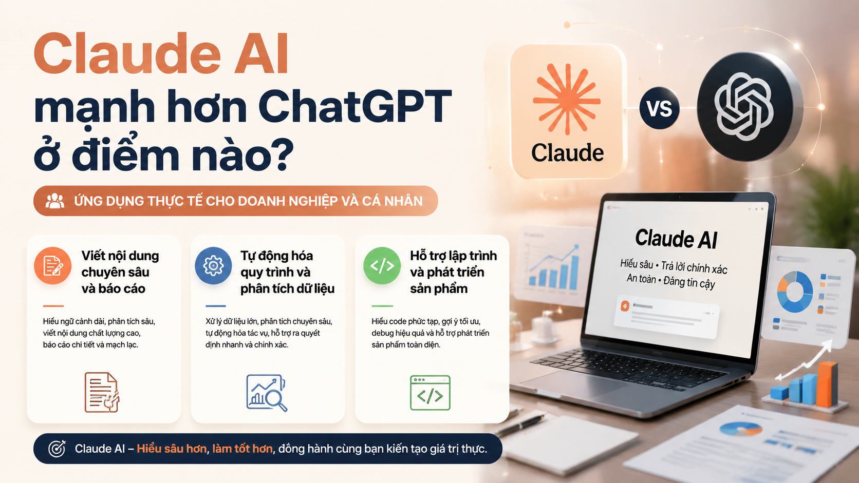 Ứng dụng thực tế cho doanh nghiệp và cá nhân - claude ai mạnh hơn chatgpt