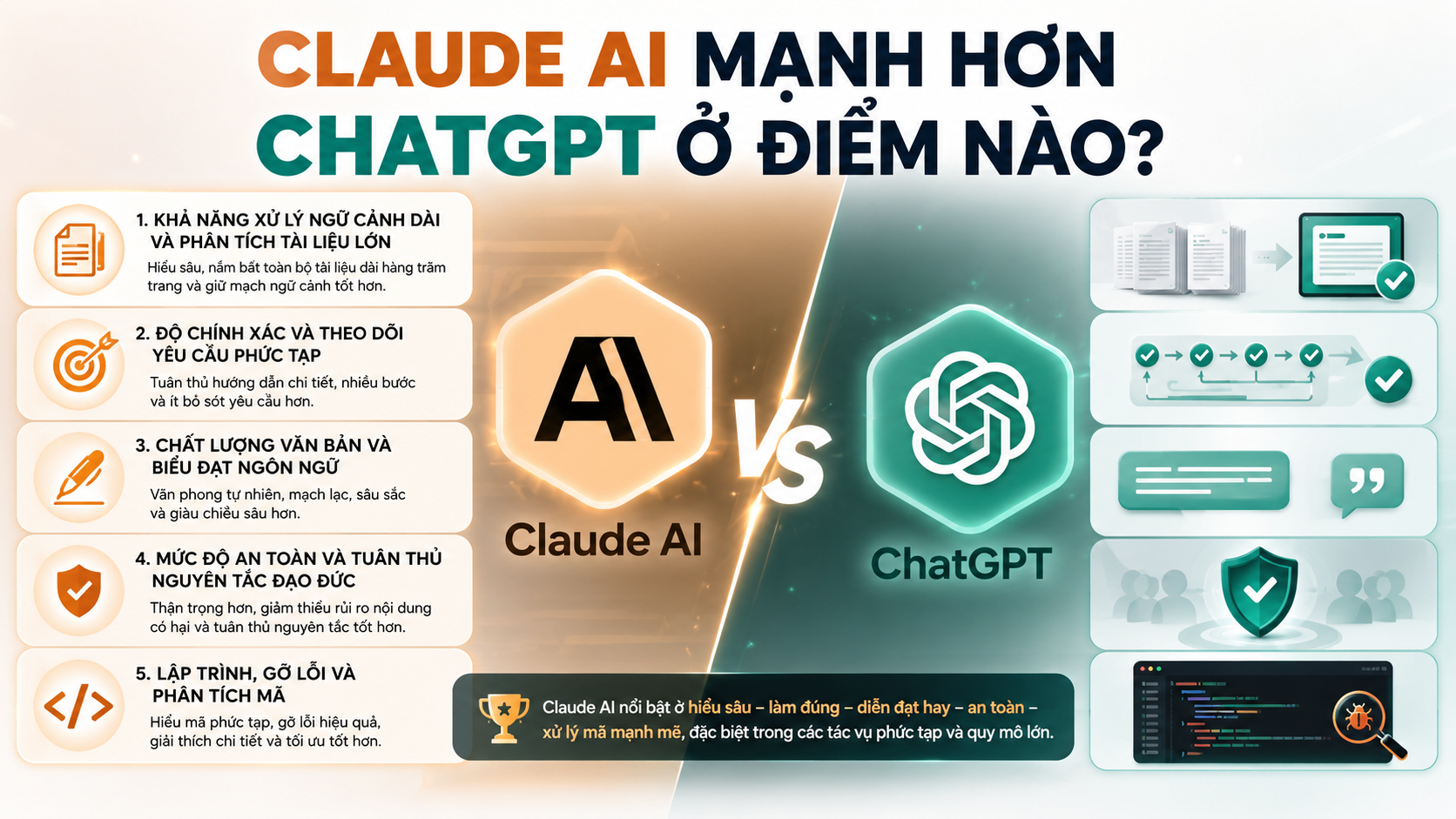 Ưu điểm chính: Claude AI mạnh hơn ChatGPT ở điểm nào? - claude ai mạnh hơn chatgpt