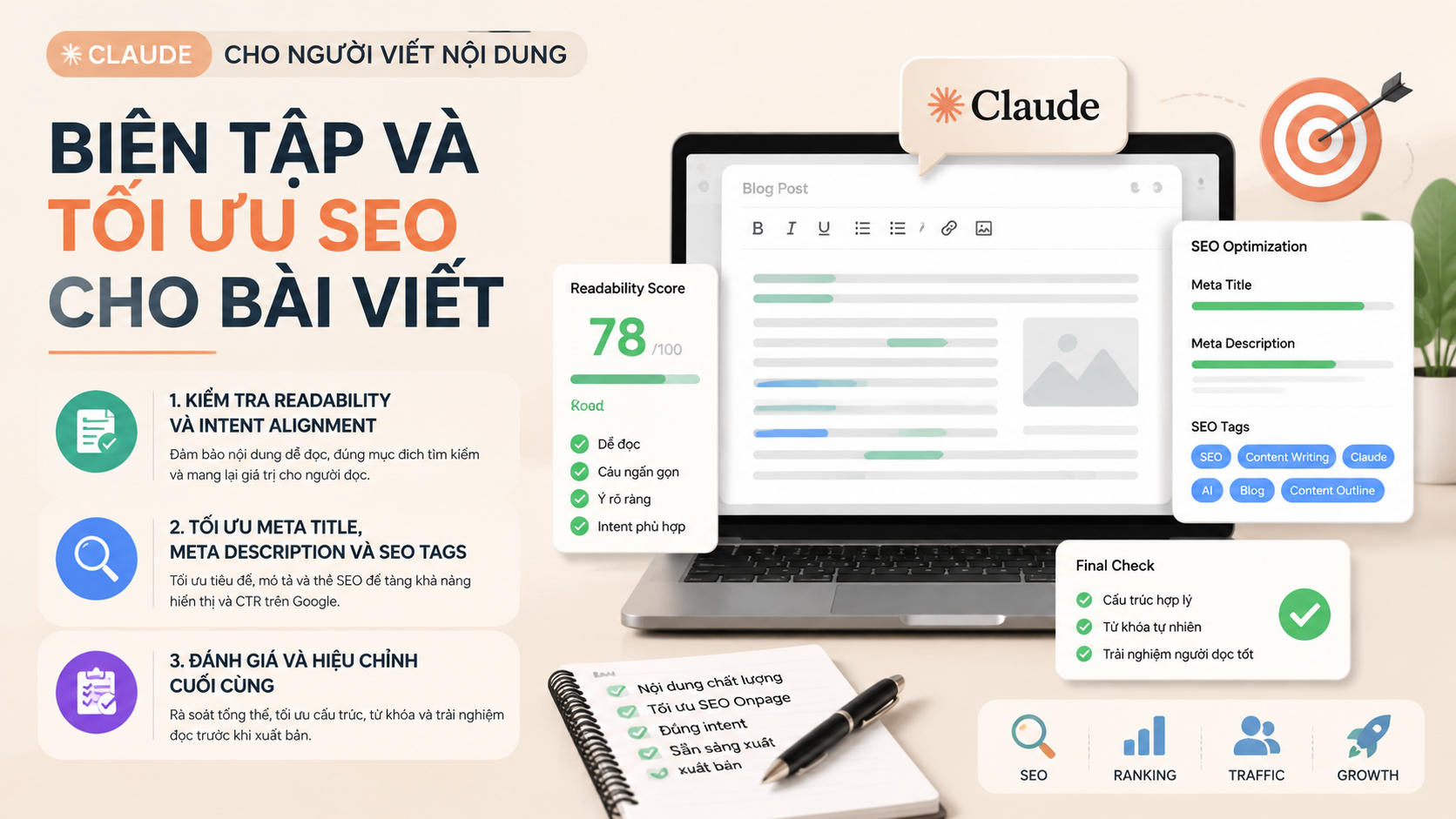 Biên tập và tối ưu SEO cho bài viết - claude viết content seo