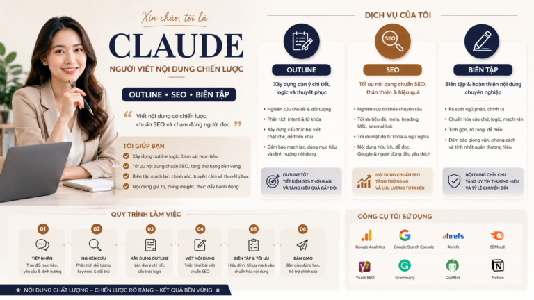 Claude cho người viết nội dung: outline, SEO & biên tập - claude viết content seo
