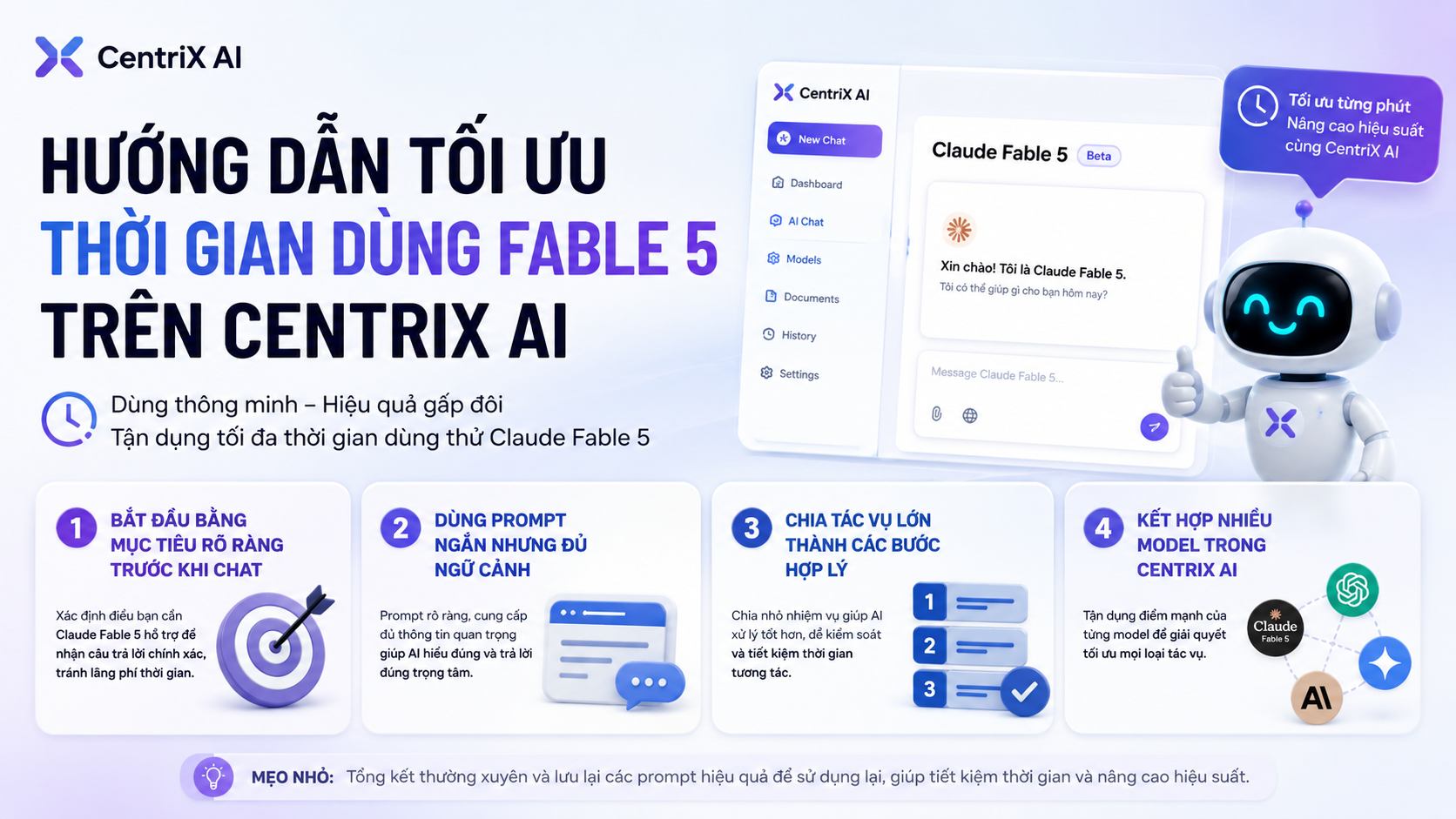 Hướng dẫn tối ưu thời gian dùng Fable 5 trên CentriX AI - Claude Fable 5 có miễn phí không, thời gian dùng Fable 5