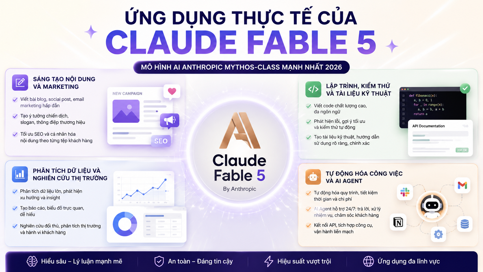 Ứng dụng thực tế của Claude Fable 5 - Claude Fable 5 là gì, mô hình AI Anthropic