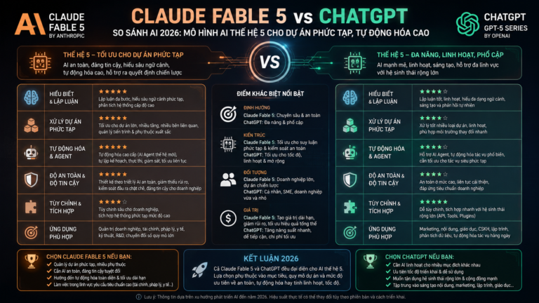 Claude Fable 5 vs ChatGPT, so sánh AI 2026: Mô hình AI thế hệ 5 cho dự án phức tạp, tự động hóa cao - Claude Fable 5 vs ChatGPT, so sánh AI 2026