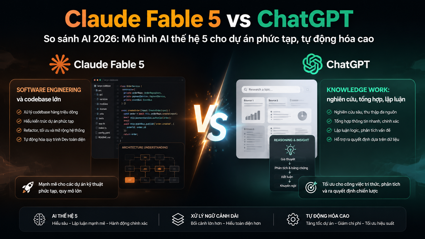 Các năng lực nổi bật của Claude Fable 5 cho dự án phức tạp - Claude Fable 5 vs ChatGPT, so sánh AI 2026