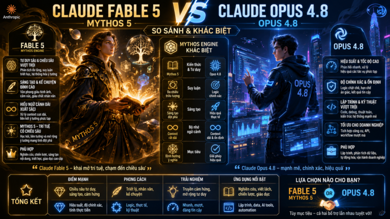 Claude Fable 5 vs Claude Opus 4.8: so sánh Claude Fable 5 Mythos 5 và khác biệt Claude Fable Mythos - so sánh Claude Fable 5 Mythos 5, khác biệt Claude Fable Mythos