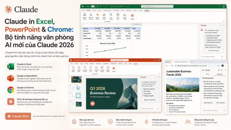 Claude in Excel, PowerPoint & Chrome: Bộ tính năng văn phòng AI mới của Claude 2026 - Claude in Excel, PowerPoint & Chrome: Bộ tính năng văn phòng AI mới của Claude 2026