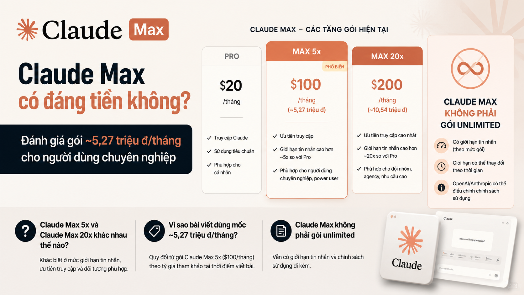 Claude Max là gì? Giá và các tầng gói hiện tại Claude Max là gì? Giá và các tầng gói hiện tại - claude max có đáng tiền không