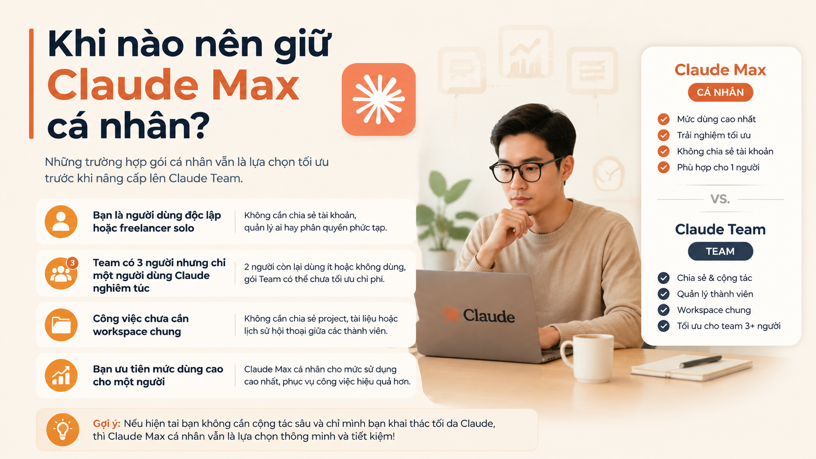 Khi nào nên giữ Claude Max cá nhân? - claude max vs team