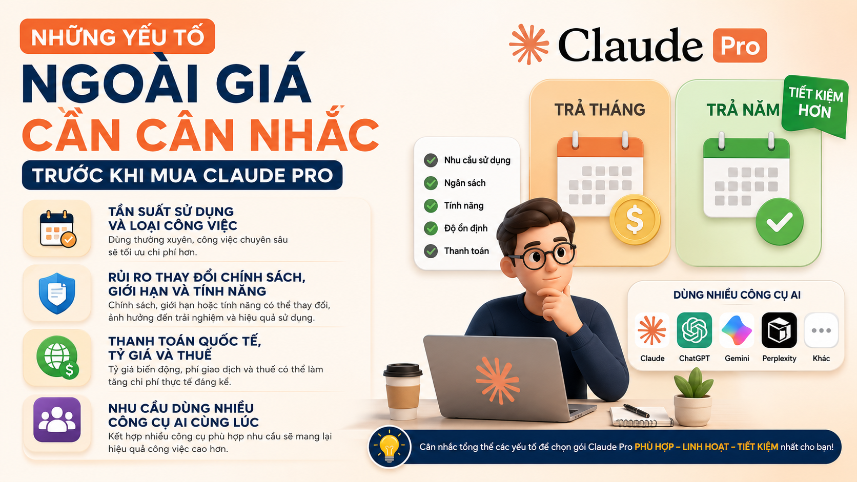 Những yếu tố ngoài giá cần cân nhắc trước khi mua Claude Pro - claude pro trả tháng hay trả năm