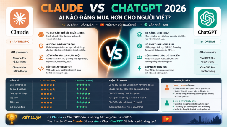 Claude vs ChatGPT 2026: AI nào đáng mua hơn cho người Việt? - Claude vs ChatGPT 2026: AI nào đáng mua hơn cho người Việt?