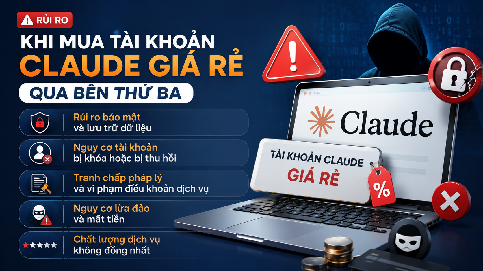 Rủi ro khi mua tài khoản Claude giá rẻ qua bên thứ ba - mua tài khoản claude giá rẻ