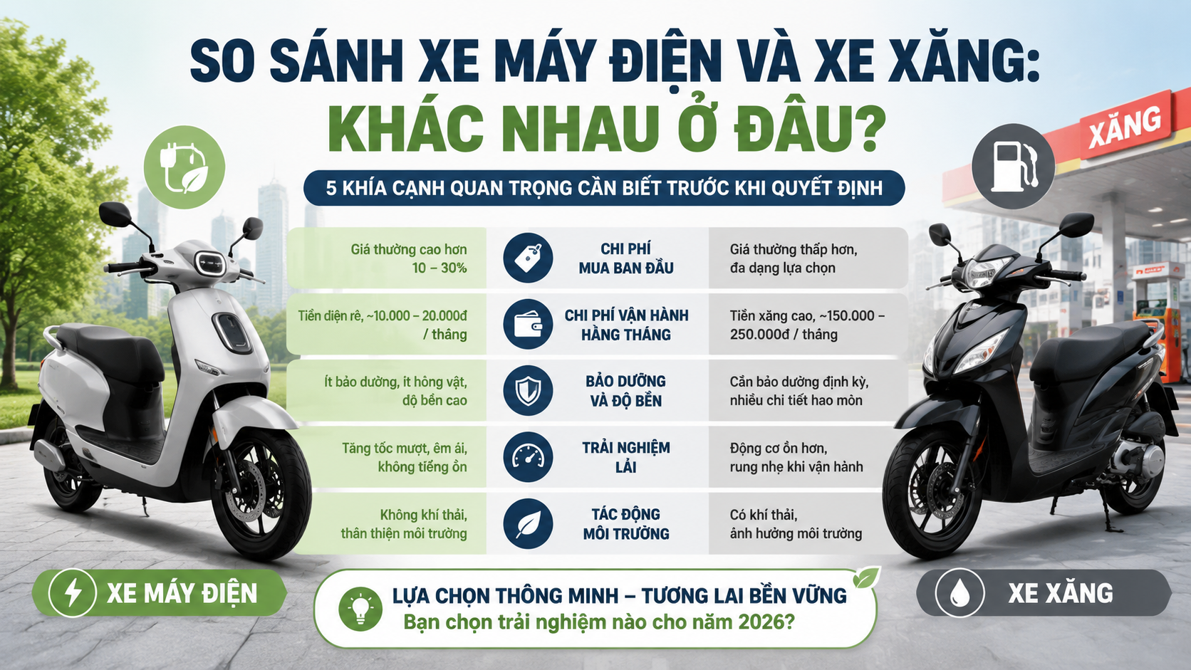 So sánh xe máy điện và xe xăng: Khác nhau ở đâu? - nên mua xe máy điện