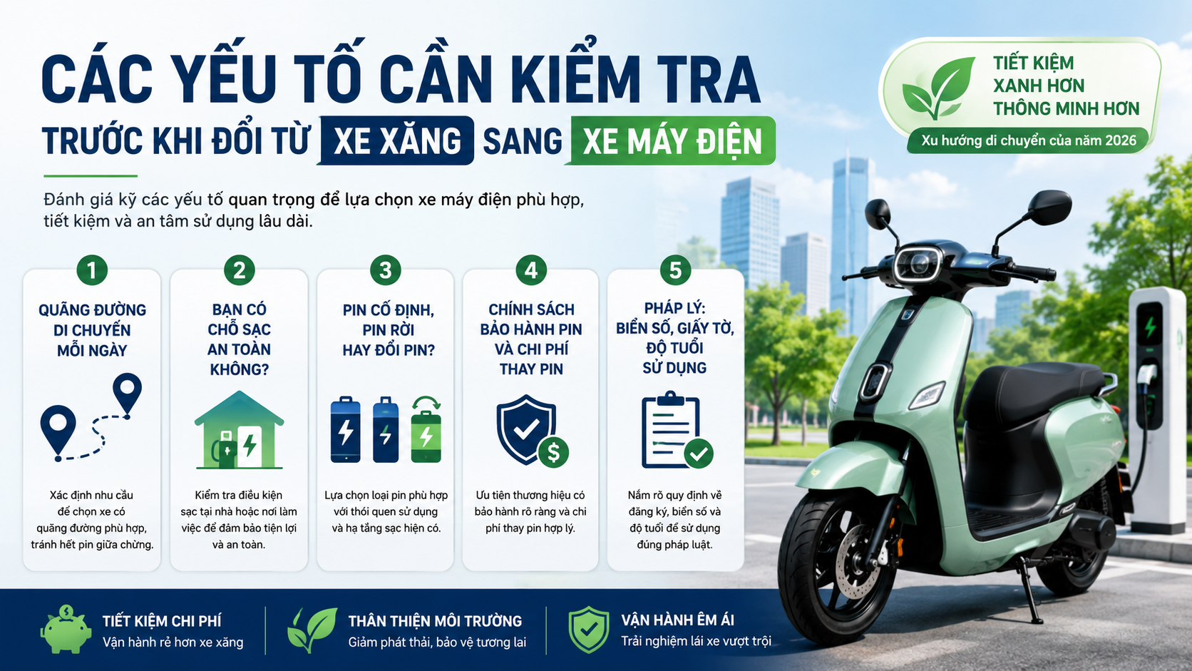 Các yếu tố cần kiểm tra trước khi đổi từ xe xăng sang xe máy điện - nên mua xe máy điện