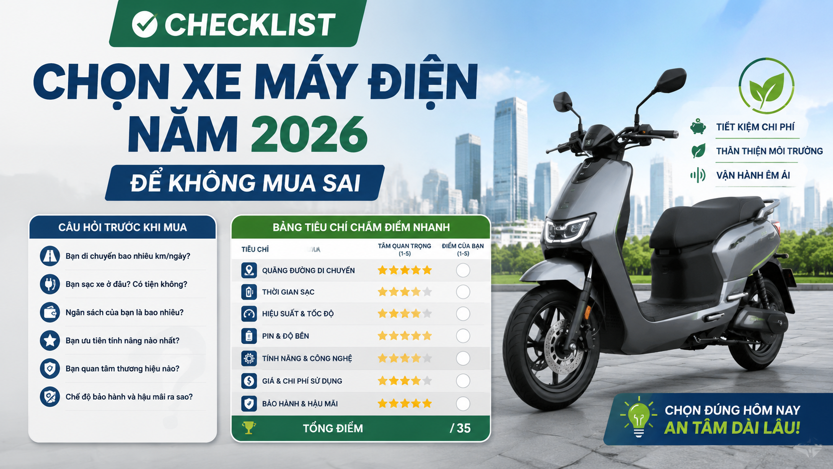 Checklist chọn xe máy điện năm 2026 để không mua sai - nên mua xe máy điện