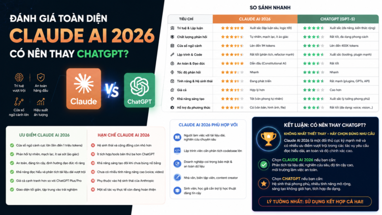 Đánh giá toàn diện Claude AI 2026: Có nên thay ChatGPT? - đánh giá claude ai