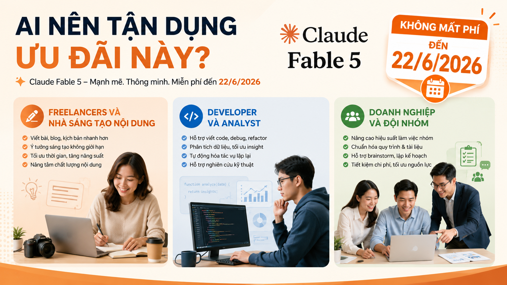 Ai nên tận dụng ưu đãi này? Ai nên tận dụng ưu đãi này? - dùng Claude Fable 5 không mất phí, Fable 5 đến 22/6