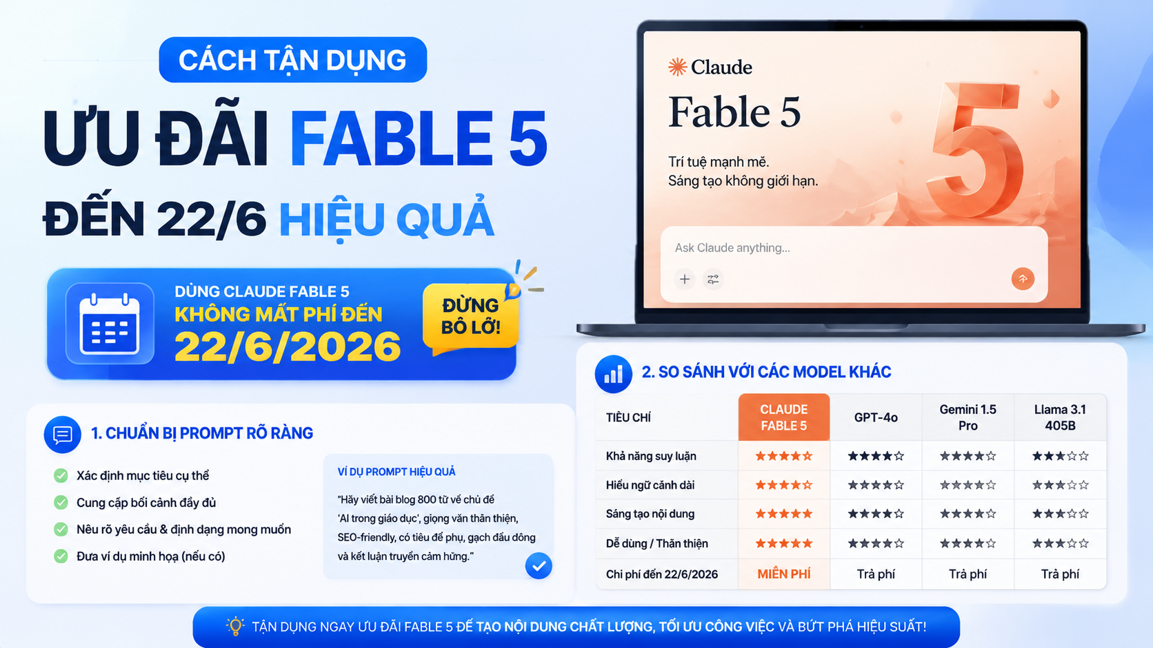 Cách tận dụng ưu đãi Fable 5 đến 22/6 hiệu quả Cách tận dụng ưu đãi Fable 5 đến 22/6 hiệu quả - dùng Claude Fable 5 không mất phí, Fable 5 đến 22/6
