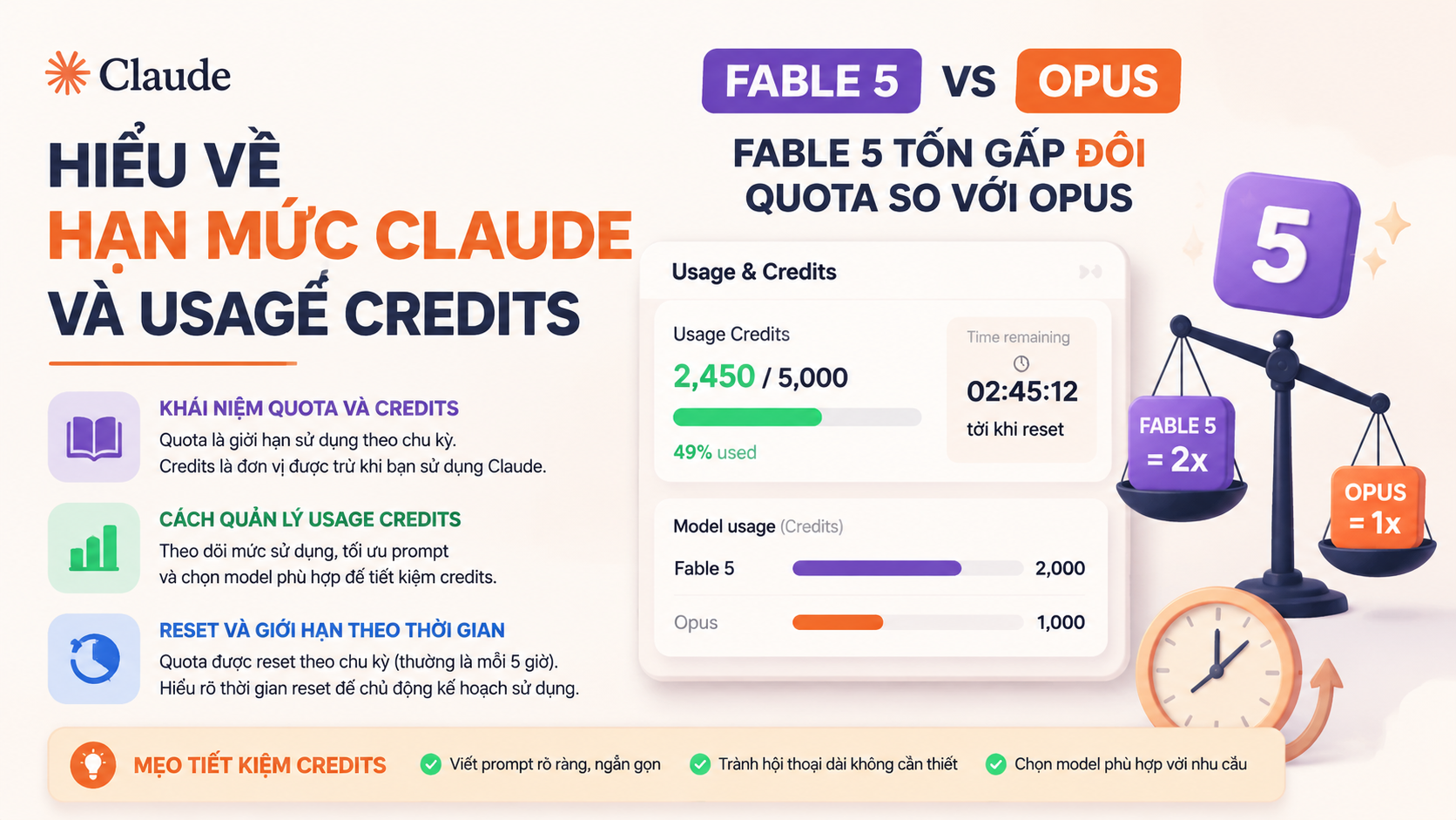 Hiểu về hạn mức Claude và Usage Credits - Fable 5 tốn quota, hạn mức Claude Fable 5