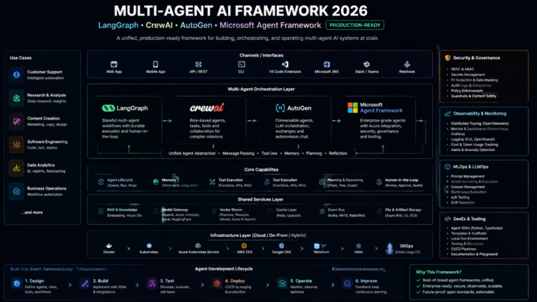framework AI agent đa nhân production-ready 2026: LangGraph, CrewAI, AutoGen, Microsoft Agent Framework - LangGraph, CrewAI, AutoGen, MS Agent Framework