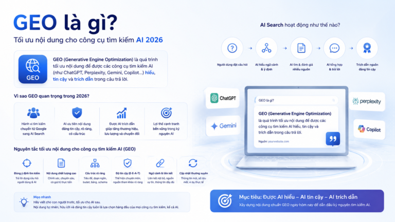 GEO là gì? Tối ưu nội dung cho công cụ tìm kiếm AI 2026 - GEO là gì