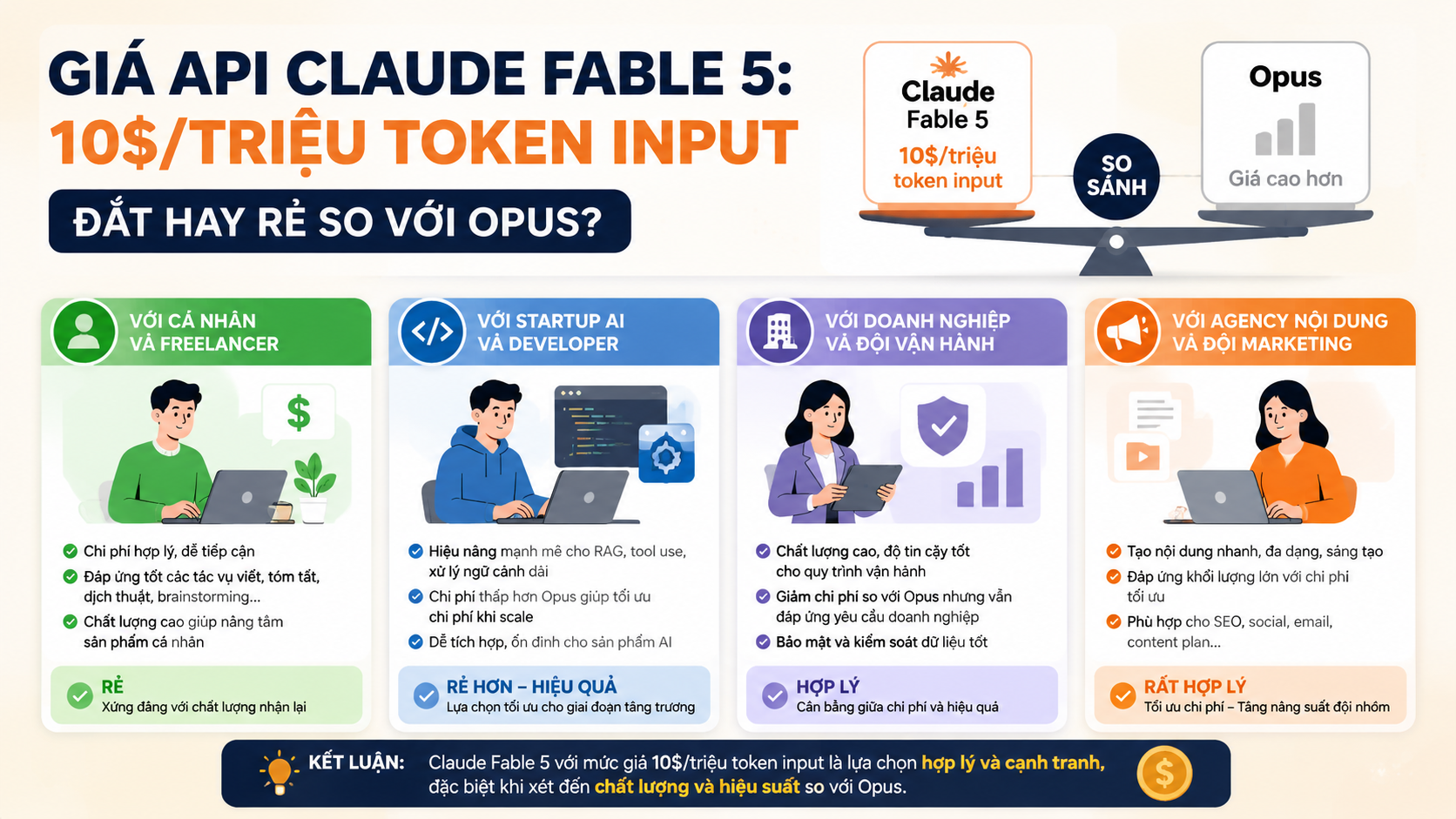 Đắt hay rẻ? Đánh giá theo từng nhóm nhu cầu Đắt hay rẻ? Đánh giá theo từng nhóm nhu cầu - giá API Claude Fable 5, Fable 5 vs Opus giá