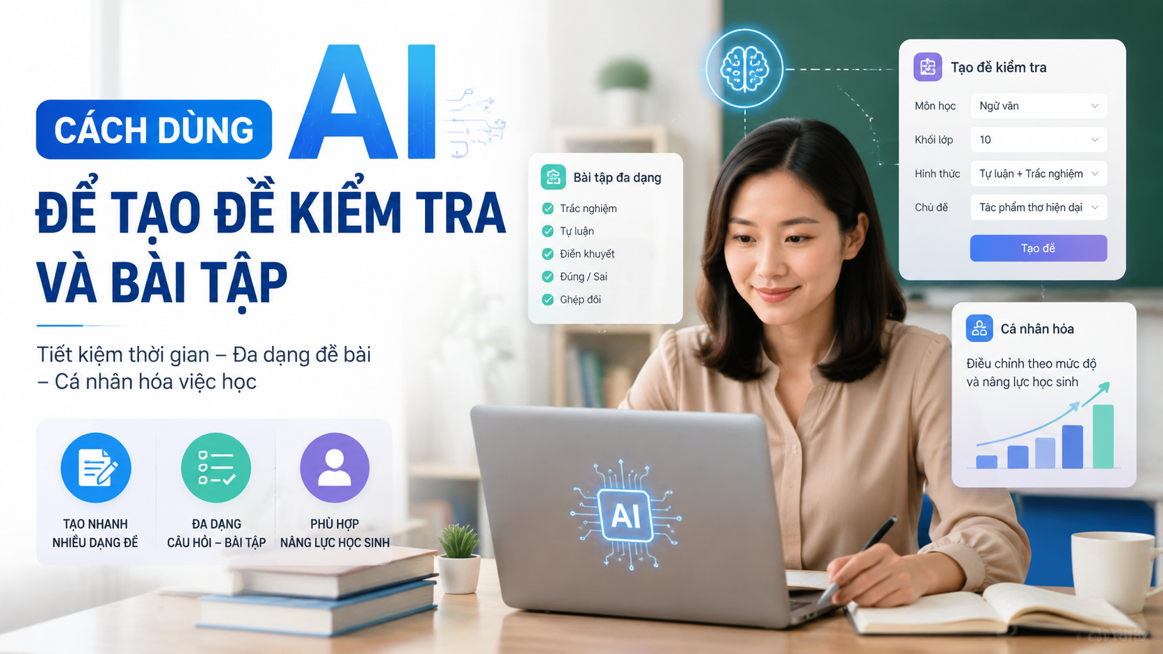 Cách dùng AI để tạo đề kiểm tra và bài tập - giáo viên dùng AI