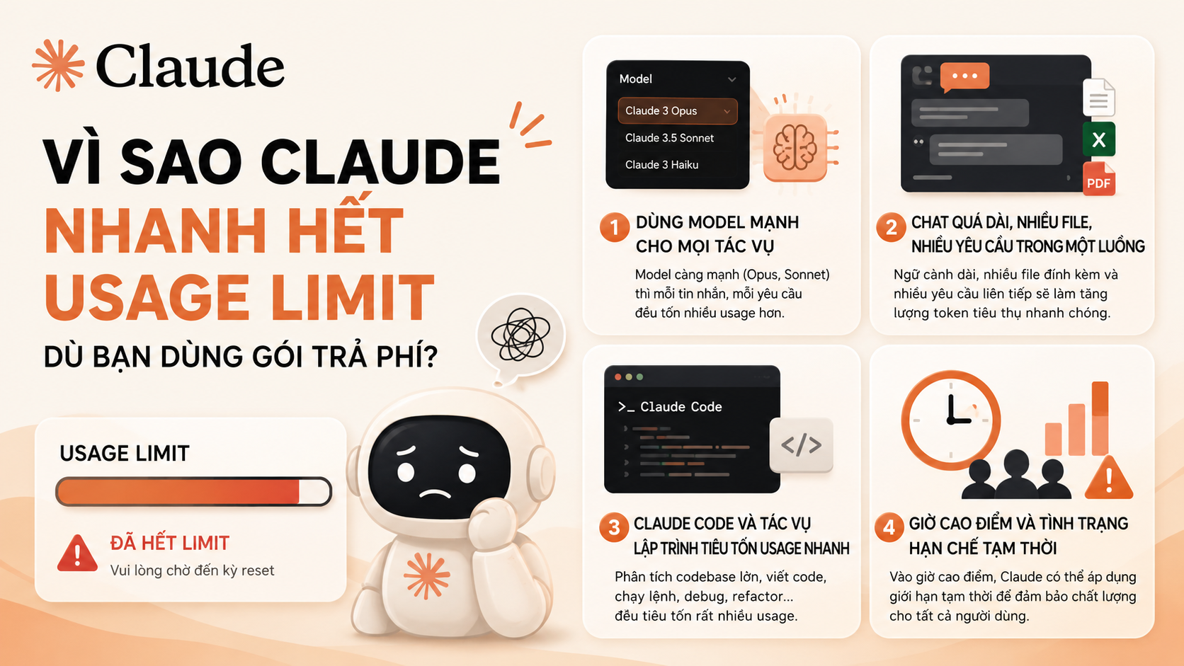Vì sao Claude nhanh hết usage limit dù bạn dùng gói trả phí? - giới hạn sử dụng claude