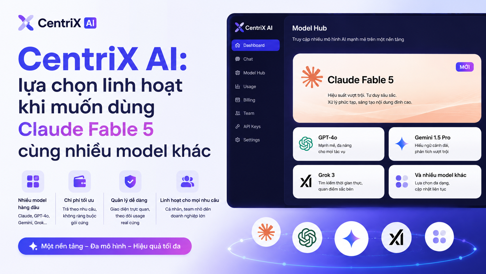 CentriX AI: lựa chọn linh hoạt khi muốn dùng Claude Fable 5 cùng nhiều model khác CentriX AI: lựa chọn linh hoạt khi muốn dùng Claude Fable 5 cùng nhiều model khác - gói Claude dùng Fable 5, Fable 5 Pro Max Team