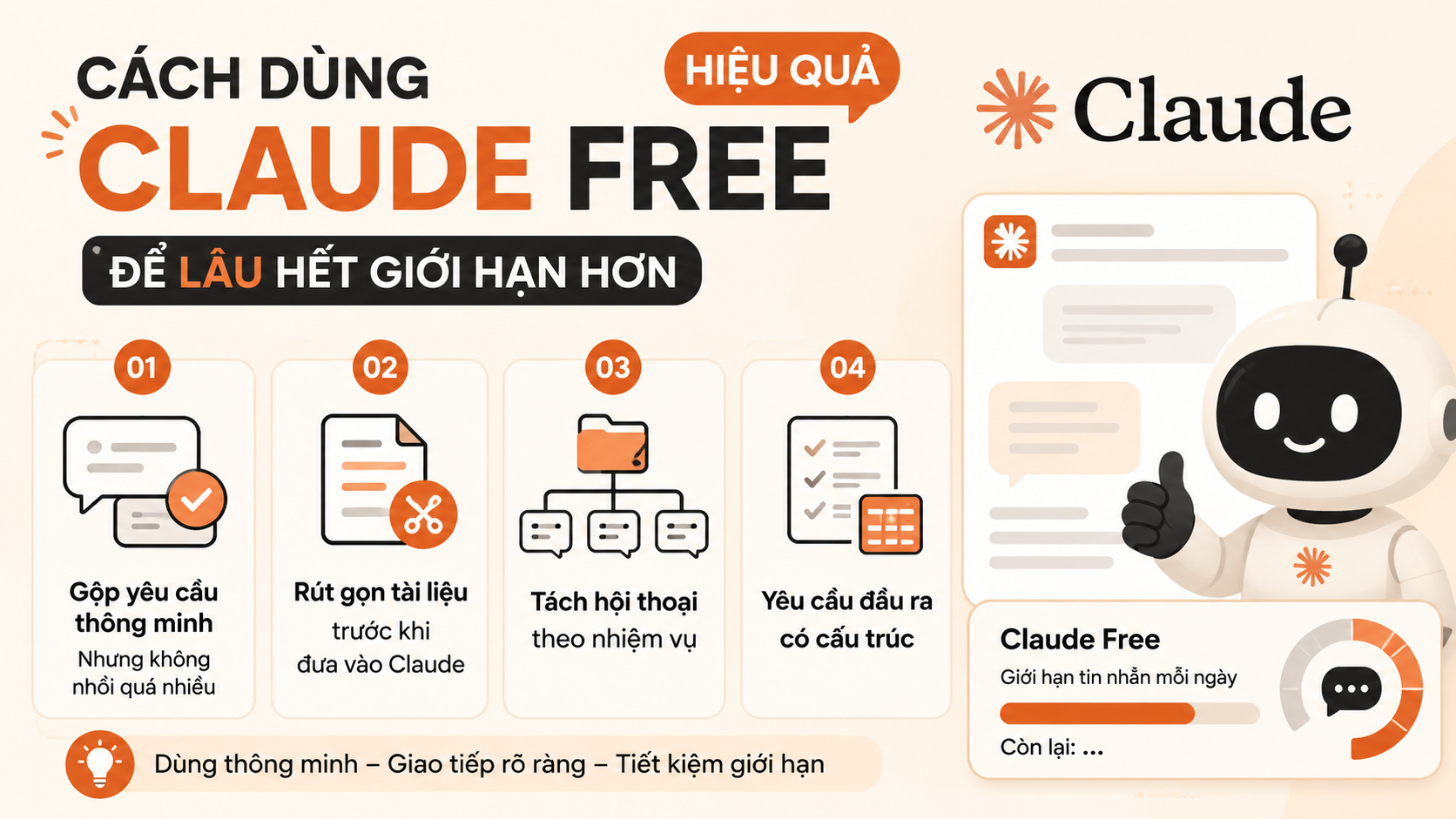 Cách dùng Claude Free hiệu quả để lâu hết giới hạn hơn - claude free giới hạn bao nhiêu tin nhắn