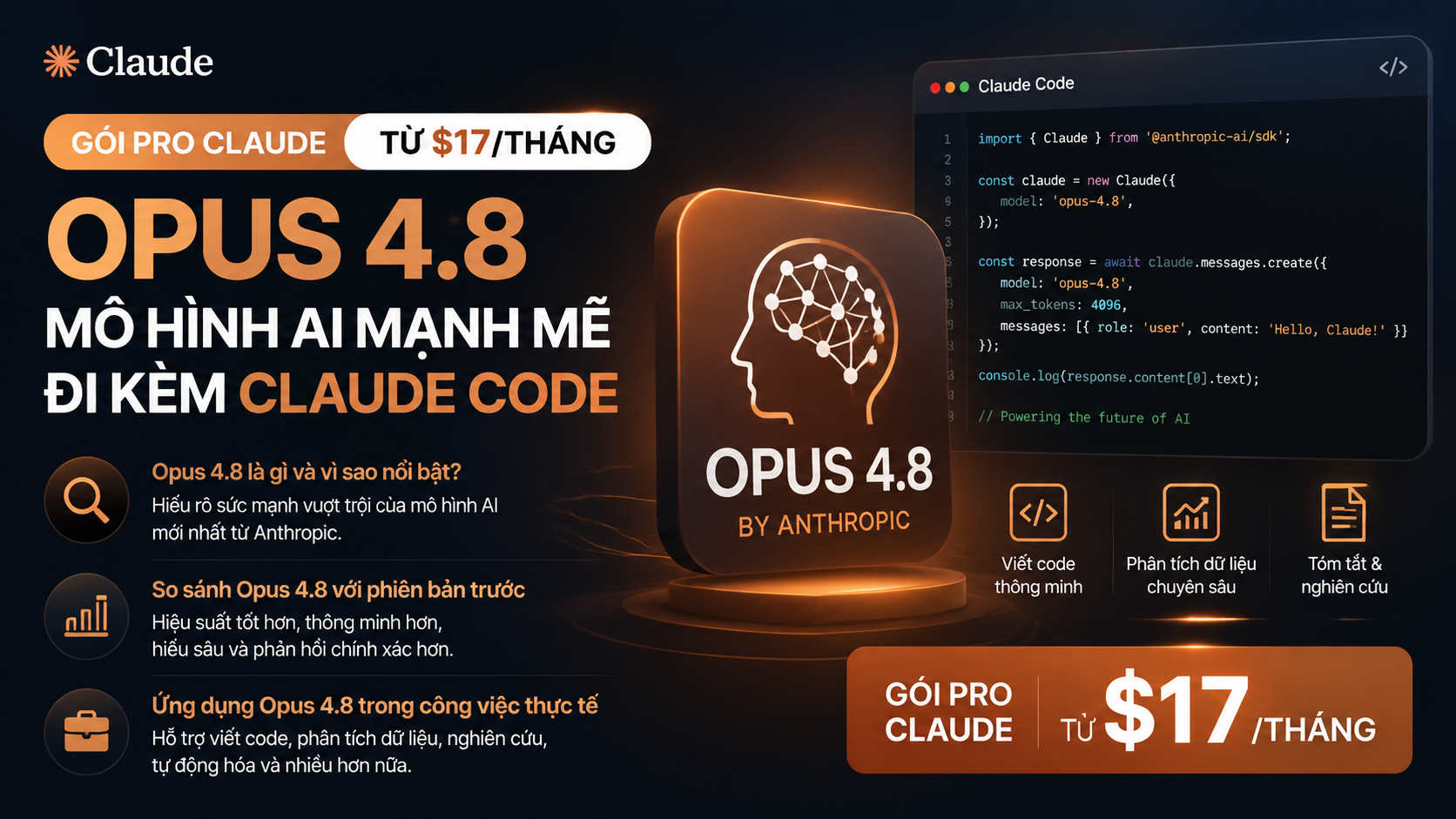 Opus 4.8 – Mô hình AI mạnh mẽ đi kèm - gói pro claude