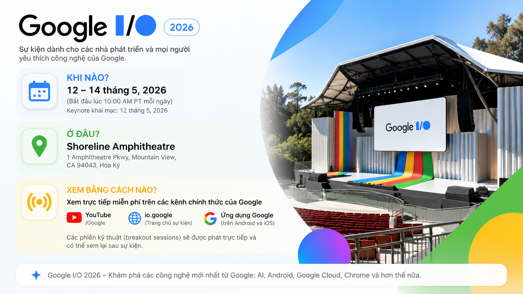 Google I/O 2026 diễn ra khi nào, ở đâu và xem bằng cách nào? - Google I/O 2026 chính thức diễn ra ngày 19-20/5: Tất cả những gì bạn cần biết