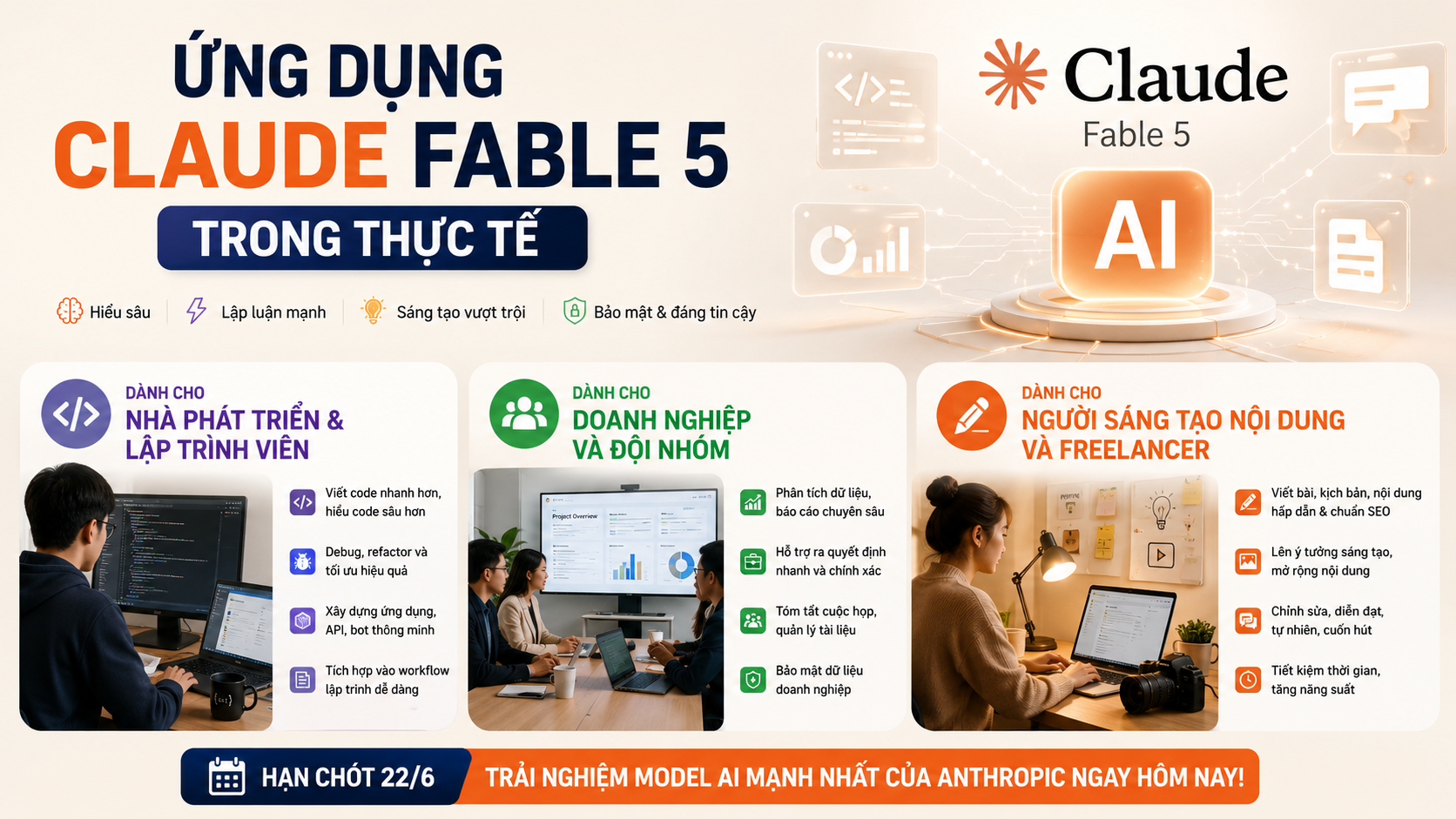 Ứng dụng Claude Fable 5 trong thực tế - hạn chót Fable 5, trải nghiệm Claude Fable 5