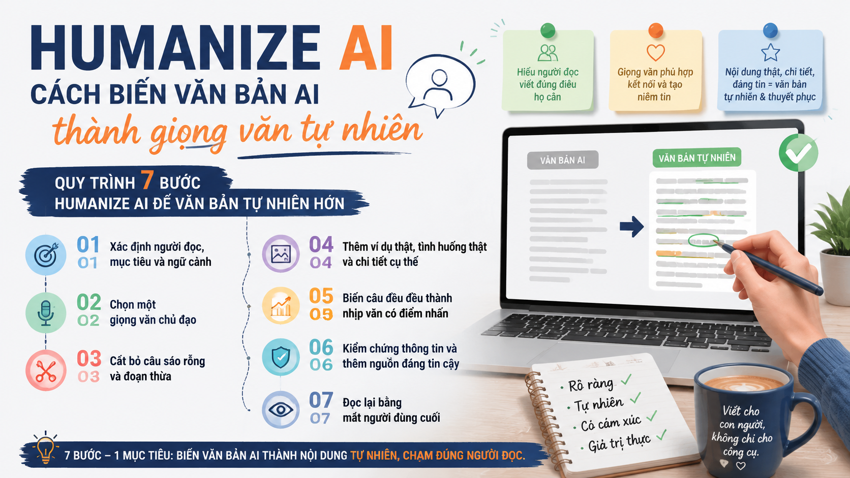 Quy trình 7 bước Humanize AI để văn bản tự nhiên hơn - Humanize AI