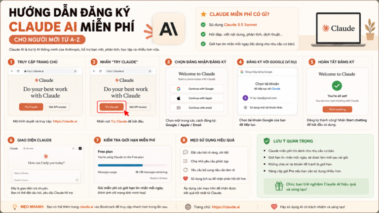 Hướng dẫn đăng ký Claude AI miễn phí cho người mới từ A-Z - cách đăng ký claude ai miễn phí