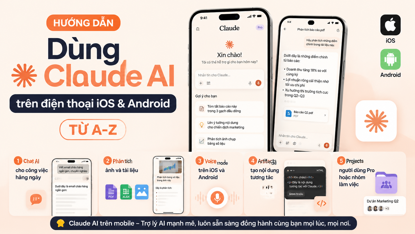 Các tính năng Claude mobile đáng dùng - claude ai trên điện thoại