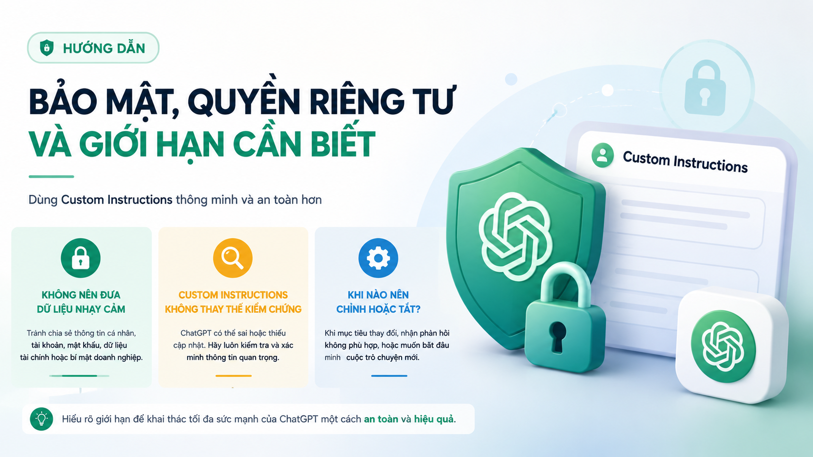 Bảo mật, quyền riêng tư và giới hạn cần biết - custom instructions chatgpt