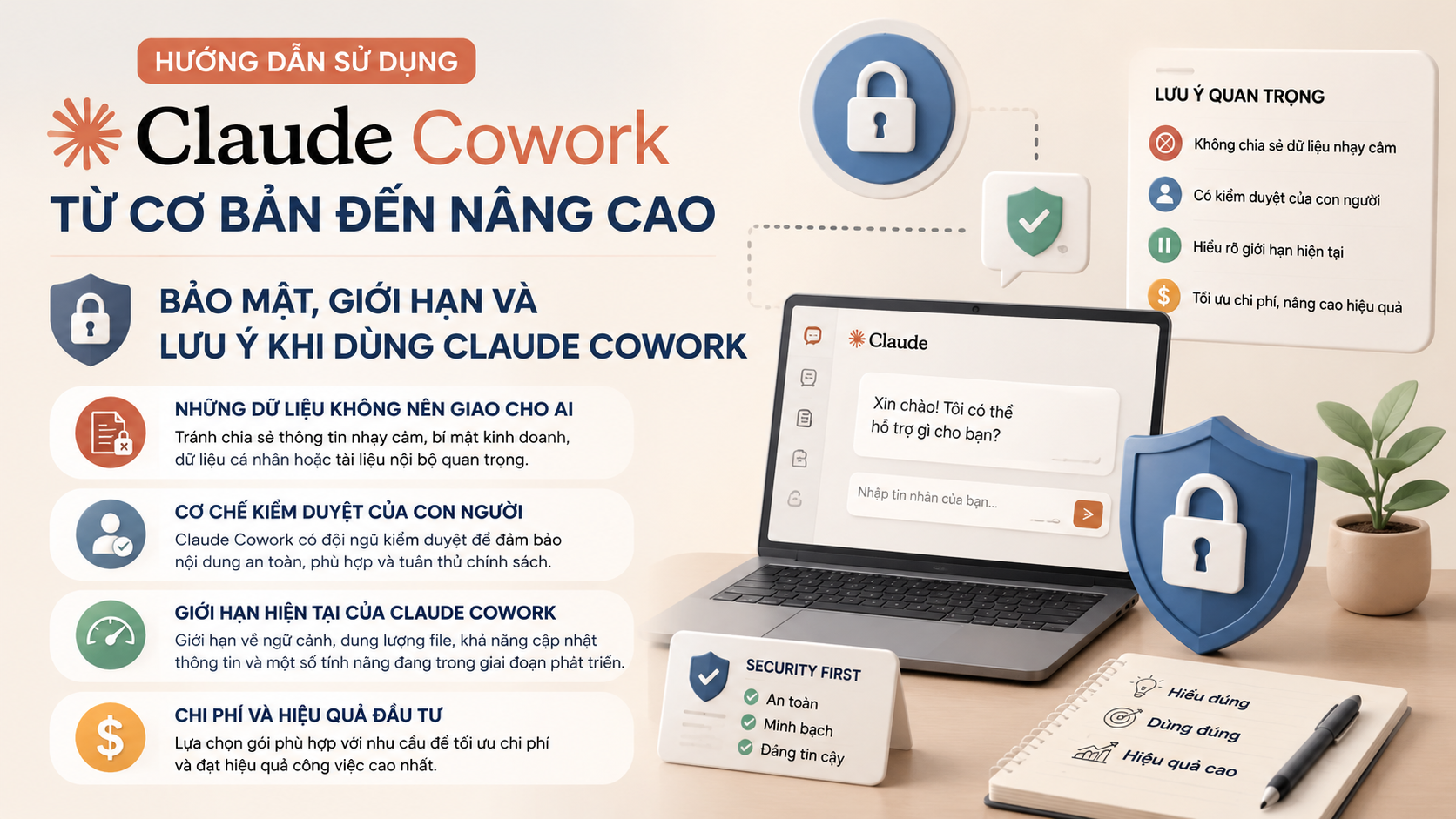 Bảo mật, giới hạn và lưu ý khi dùng Claude Cowork - Claude Cowork