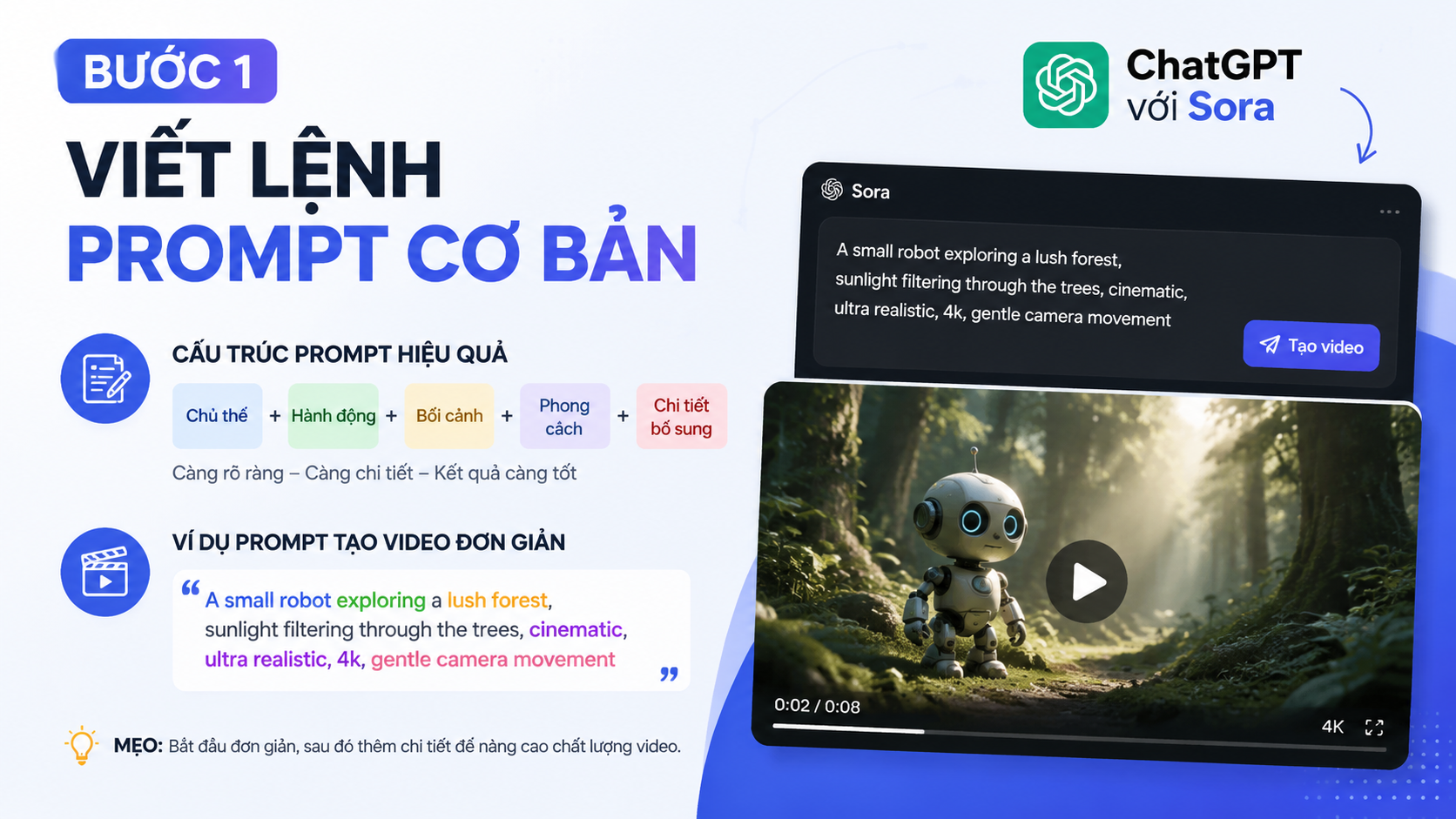 Bước 1: Viết lệnh prompt cơ bản - tạo video ai bằng sora