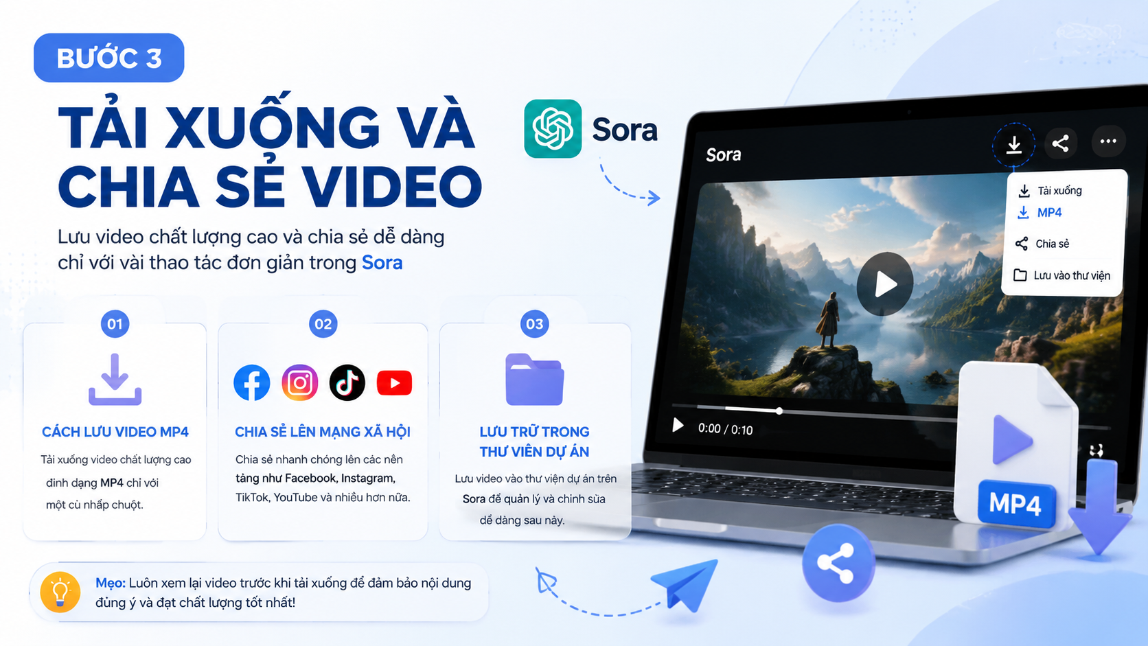 Bước 3: Tải xuống và chia sẻ video - tạo video ai bằng sora