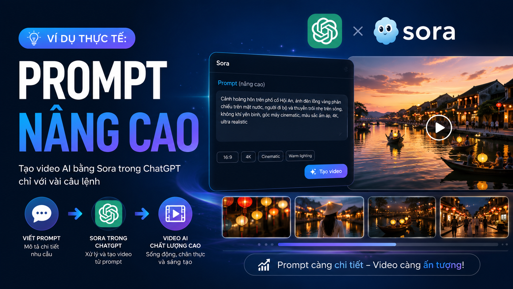 Ví dụ thực tế: Prompt nâng cao - tạo video ai bằng sora