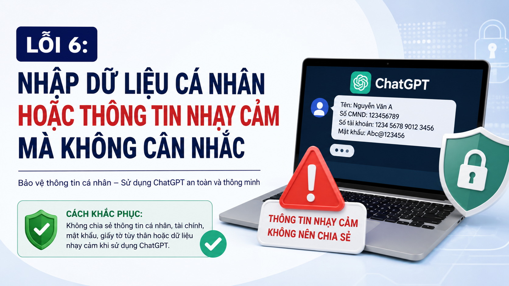 Lỗi 6: Nhập dữ liệu cá nhân hoặc thông tin nhạy cảm mà không cân nhắc - lỗi thường gặp chatgpt